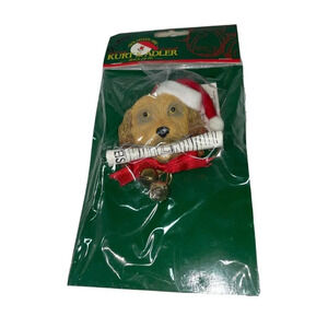 Kurt Adler Brown Dog‎ Newspaper Santa Hat Bells Christmas Holiday Ornament NEW